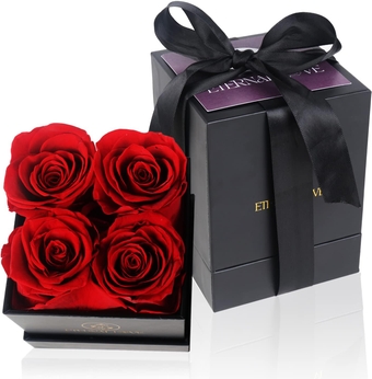 Preserved Roses In A Box | 4 Scented Red Roses in Black Square Box | Long-Lasting Real Roses | Unique Gift for Anniversaries, Valentine’s Day, Mother’s/Father’s Day, Christmas, Birthdays