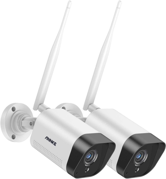 [ 2 Pack] 2K Add-On Wi-Fi Outdoor Security Cameras, 3MP Wireless Surveillance IP Cameras with 100ft Night Vision, Work with Alexa, IP66 Waterproof, Instant Email Alert