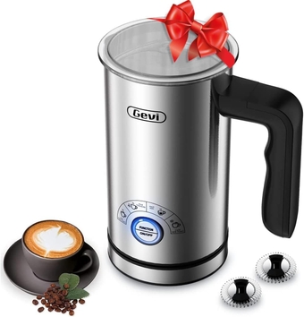 Milk Frother, 4 in 1 Stainless Steel Electric 10.1 oz/2.5 oz Automatic Cold and Hot Milk Foam Maker & Milk, Chocolate Warmer for Macchiato, Cappuccino, Hot Chocolates, Latte, 500W, 120V, Silver