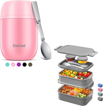 Food Thermos for Hot Food 16 Ounce Vacuum Stainless for Kids/Adults Lunch Box Adults Bento Box 74 OZ All-in-One Stackable Lunch Box Containers
