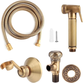 Vintage Brass Handheld Bidet Sprayer with Hose Kit, Pet Shower, Ergonomic Handheld Spray Head Bracket, Bathroom Accessories for Comfort and Convenience