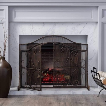 Wood Burning Fire Vintage Bronze Gas Logs Fireplace Screens Flat with Door and Mesh Mesh Cover for Baby Pets Safety Proof 103×25×80Cm Yearn for