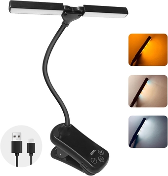 Book Reading Light - Touch Control Clip Light 3 Colors Adjustable LED Booklight Rechargeable Power Display Mini Clip on Book Light Portable Music Stand Light