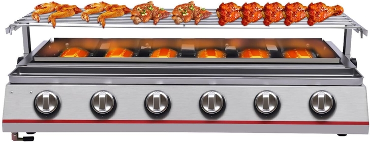 6 Burner Gas BBQ Grill, Portable Flat Top Grill Griddle, Household Stainless Steel Barbecue Table Propane Cooking Station, Suitable For Outdoor Activities/Camping/Kitchen/Backyard/Picnics