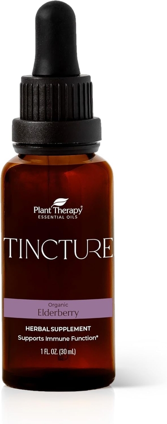 Organic Elderberry Herbal Supplement Tincture 30 mL (1 oz) Immune Support, Helps Soothe Nasal and Throat Discomfort, Vegan, Non GMO, Gluten Free, Liquid, 1 Bottle