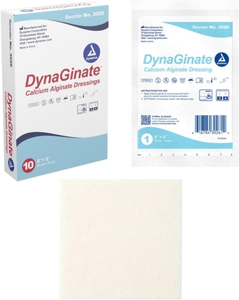DynaGinate Calcium Alginate Wound Dressing - Sterile, Non-Stick Topical Wound Pads - Absorbent Gel Patches for Moderate to High Exuding Cuts - for Medical & Home Use - 2"x 2", Box of 10