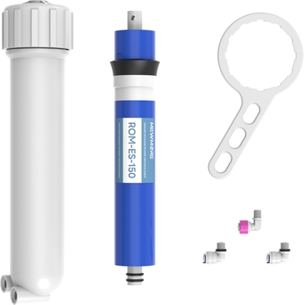 150 GPD RO Membrane Filter with Housing, Replacement Reverse Osmosis Membrane Fit Home Under Sink RO Drinking Water Filter Purifier Filtration System with Wrench, 1/4" Fitting, Check Valve