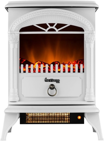 Hamilton Indoor Compact Freestanding Electric Fireplace Space Heater - Realistic 3-D Wood Burning Flame (Winter White)