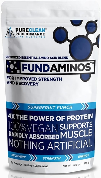 FundAminos Blend - 100% Organic & Vegan EAA & BCAA Powder for 400% Greater Lean Muscle, Faster Recovery & Strength Vs. Protein Powder - Clinically Tested Post Workout - Real Superfruits - 30 Servings