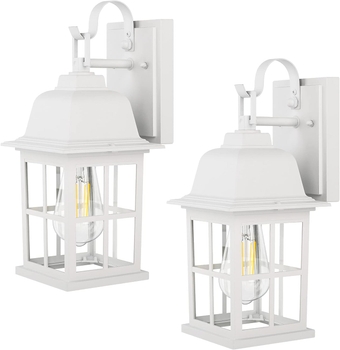 2-Pack Outdoor Wall Lanterns, 100% Aluminium White Outside Light Fixtures Wall Mount, Waterproof &Anti-Rust Exterior Wall Lanterns Front Porch Lights for House Garage Doorway, Bulbs Not Included