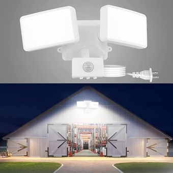 DLLT Plug in Motion Sensor Light Outdoor, 20W Motion Led Security Lights, IP65 Waterproof Flood Lights Fixture for Garage, Backyard, Garden, Porch, 2 Adjustable Heads, 6000k, Daylight White