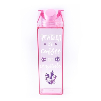 TEESANDTANKYOU Powered by Coffee and Crystals Milk Carton Water Bottle 500ml 16.9oz Pink