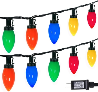 C9 Bulbs Christmas Lights, 33ft 50LEDs Outdoor Christmas String Lights, 5 Sets Connectable, IP65 Waterproof Outdoor Indoor Vintage Fairy Lights for Christmas Tree Party Decor (Multicolor)