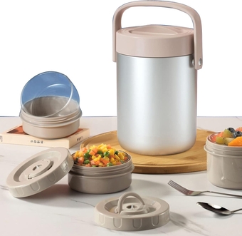 Vacuum Sealed Fresh-Keeping Lunch Box, 3 Tier Glass Thermos Insulation Lunch/Snack box, Large Bento/Food Container with Lifting Handle, Smart Diet, Weight Control, 2000ML