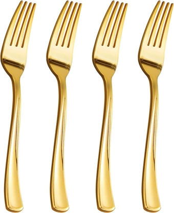 300 Pack Gold Plastic Forks, Heavy Duty Gold Forks Disposable, Gold Plastic Cutlery Perfect for Weddings, Parties, Dinners