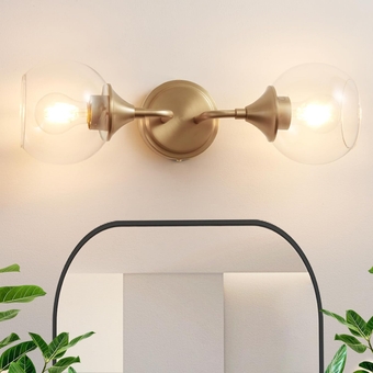 Gold Bathroom Vanity Light with Clear Glass Shade, 2-Lights, 19 Inch, E26 Base, Bathroom Light Fixtures Over Mirror, Vanity Lights for Bathroom (Exclude E26 Bulb)