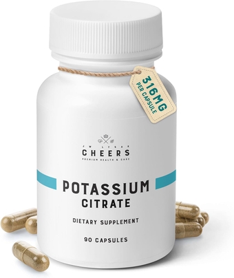 Potassium Citrate, 20% Daily Value, 316 mg per Capsule, 90 Capsules, Supports Cardiovascular and Blood Pressure Health, Vegan Potassium Supplement for Adults, Natural Mineral Electrolyte