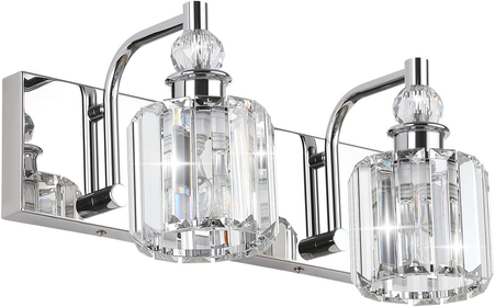 Crystal Vanity Lights 2 Lights Modern Crystal Chrome Bathroom Vanity Light for Bathroom Lighting Fixtures Over Mirror