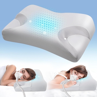 Newest Cooling CPAP Pillow for Side Sleepers, Sleep Apnea Pillow for CPAP User - Reduce Air Leak, Hose Tangle, Mask Pressure, Memory Foam Neck Support Nasal Pillow Side, Back, Stomach Sleeper