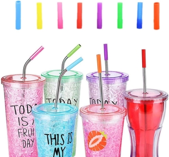 8 Pcs Flex Tips Silicone Case Tips for Tumblers Silicone Metal Tips Eyedropper Silicone Tips Reusable Tip Stainless Straws Anti-tooth Collision Straw Case Glass Recyclable