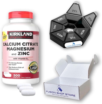 Calcium Citrate with Vitamin d3, Plus Magnesium and Zinc Kirkland Signature 500 ct (1 Pack) Set with Fusion Shop Store Week case (1)