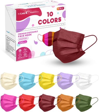 Face Masks Disposable Colorful Individually Wrapped, 4 Ply ASTM Level 3 Face Mask for Adults Women, 100 Pack