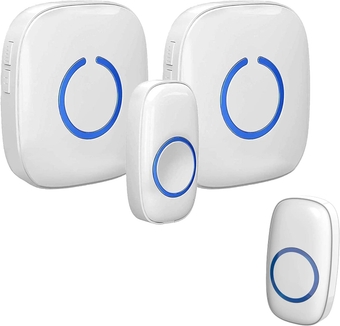 Wireless Doorbells for Home, Apartments, Businesses, Classrooms, etc. - 2 Door Bell Ringers & 2 Plug-In Chime Receivers, Battery Operated, Easy-to-Use, Wireless Doorbell w/LED Flash, White
