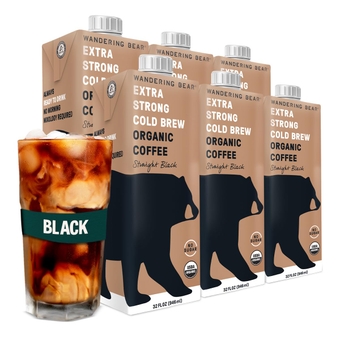 Straight Black Organic Cold Brew Coffee, 32 fl oz, 6 pack - Extra Strong, Smooth, Organic, Unsweetened, Shelf-Stable, and Ready to Drink Iced Coffee, Cold Brewed Coffee, Cold Coffee