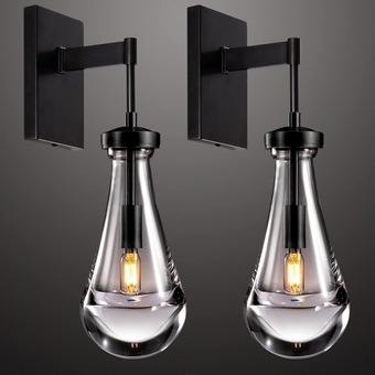 Wall Sconces Set of Two, Black Sconces Dimmable Raindrop Sconces Wall Lighting, Modern Bathroom Sconces Wall Lamps Vanity Lighting Wall Sconces For Living Room, Wall Lights for Bedroom, Hallway
