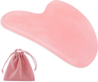 RCrafts Gua Sha Massage Tool 1 Pc, Natural Jade Stone for Face Lift, Muscle and Stress Relief, Reduces Puffiness and Tightens Skin, Best Choice (Pink) Gift for Christmas.