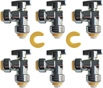 Angle Stop Valve, 1/2" Ptc x 1/2" No Lead Compression Push Fit Angle Shut Off Water Valve with Disconnect Clip, Push-to-Connect, PEX, Copper, CPVC 2Pcs