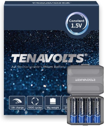 1.5V AA Lithium Rechargable Battery, Constant Output at 1.5V, 2775 mWh 1000 Cycles, 4 Count