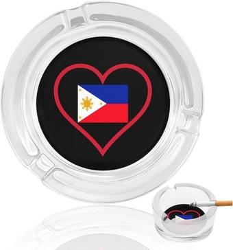 I Love Philippines Red Heart Glass Ashtrays Round Ash Tray Cute Pretty Ash Holder Case for Home Office Deck Decoration