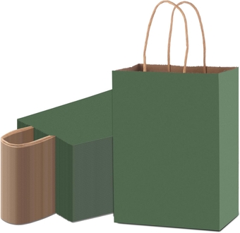 100Pcs Paper Gift Bags 5.91x3.15x8.27 Inch Small Paper Bags with Handles Bulk Green Kraft Gift Bags for Retail Business Wedding Party Favor Birthday, Paper Shopping Bag
