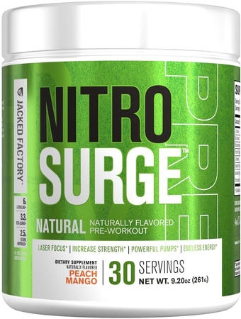 Nitrosurge Naturally Flavored Pre Workout Supplement - Endless Energy & Strength Gains - Nitric Oxide Booster & Powerful Preworkout Energy Powder - 30 Servings, Peach Mango