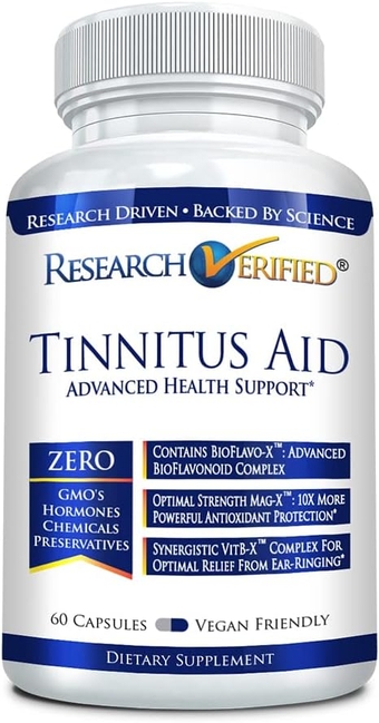 Tinnitus Aid - Lessen Internal Ringing - Ginkgo Biloba, Vitamin C, Full Spectrum B Complex Blend, Magnesium - 60 Capsules - Vegan - Made in The USA