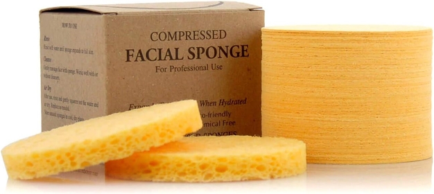 Facial Sponges -  Compressed Natural Cellulose Face Sponge - Made in USA - Spa Sponges for Face Cleansing, Massage, Pore Exfoliating, Mask, Makeup Removal (50 Count) (Yellow)