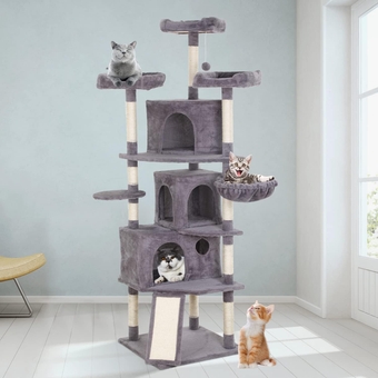 72.8'' Tall Indoor Cat Tree with 10 Scratching Posts, 1 Hanging Toy, 1 Scratch Ramp, and 100% Sturdy & Safe Construction