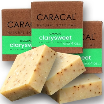 Clarysweet Vegan Herbal Natural Soap Bar for Men Women (3-Pack) Strong Woodsy Bay Laurel, Clary Sage, Nettle, Olive, Castor Oils & Shea Butter