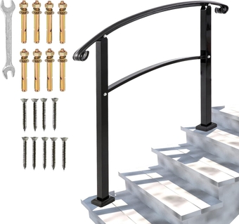 Handrails for Outdoor Steps Fits for4 Steps Transitional Wrought Iron Handrail Adjustable Outdoor Stair Railing Hand Rails for Concrete Steps or Wooden Stairs with Installation Kit