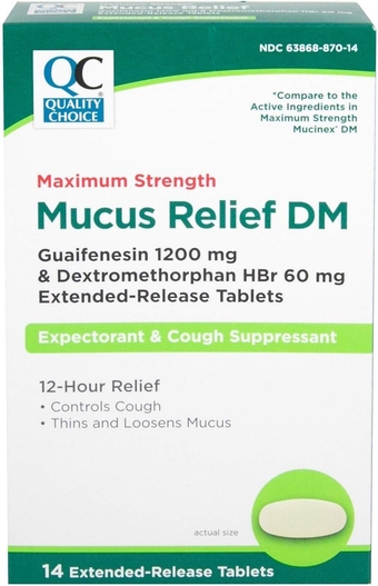 Maximum Strength Mucus Relief DM, Cough Suppressant and Expectorant, 12 Hour Relief, Guaifenesin 1200 mg and Dextromethorphan HBr 60 mg Extended Release Tablets, 14 Count