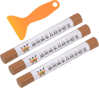 Wax Filler Stick, 3pcs Wooden Repair Wood Wax Fill Sticks with Spatula Crayon Markers Furniture Touch Up Kit for Remover Scratches Scuffs on Furniture Floor, cherry