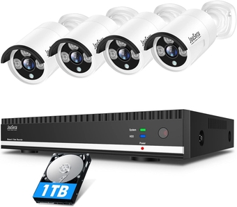 Wired Security Camera System 4pcs 5MP Wired HD Outdoor POE IP Cameras, 3K 8CH NVR with 1TB HDD, True Plug & Play Home CCTV for Night Vision 24/7 Recording