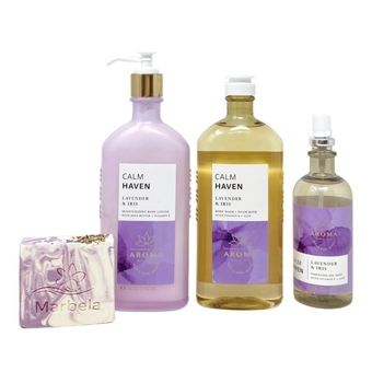 Bath & Body Works Aroma Calm Haven LAVENDER & IRIS Trio Set Essential Oil with a Lavender Dream Bar Soap - Full Size