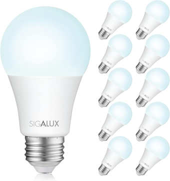 60W Equivalent A19 LED Light Bulb, Daylight Led Light Bulbs 5000K 800LM E26 Medium Base, Non-Dimmable LED 9.5 Watt Standard Light Bulbs, UL Listed, 10 Packs