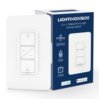 2 in 1 Smart Ceiling Fan Control and Light Dimmer Switch, Neutral Wire Needed, Single Pole 2.4GHz Wi-Fi Fan Light Switch, Work with Alexa, Google Assistant, Timer, No Hub Required