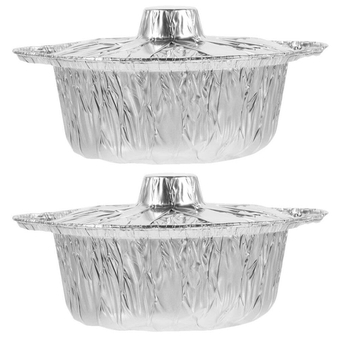 2pcs BBQ Tin Foil Pot Disposable Foil Pans Tin Foil Pan with Lid Round Tinfoil Pots Aluminum Round Foil Pan Food Containers Casserole Dishes Foods Air Fryer Hot Pot Aluminum Foil