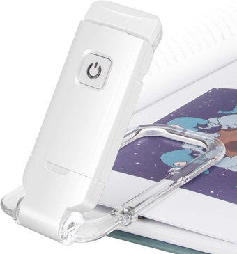 Amber Book Reading Light, LED Clip on Book Lights, Reading Lights for Books in Bed, Small Book Light for Kids, USB Rechargeable, 2 Brightness Adjustable for Eye Protection, White