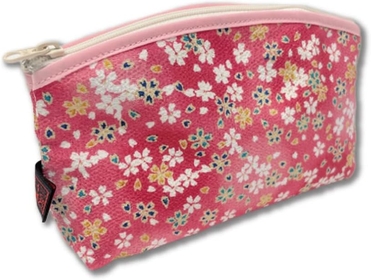 Small Makeup Bag for Purse [ Made in Japan] Traditional Edo Komon Design Cute Cosmetic Pouch (Cherry Blossome (Pink))
