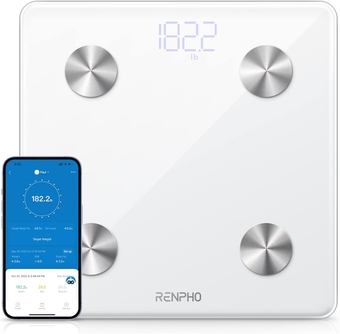 Smart Scale, Body Fat Scale, Digital Bathroom Scale for Body Weight, Body Composition Analysis, Highly Accurate BMI Scale with APP, 400lbs, Includes Batteries, White-Elis 1